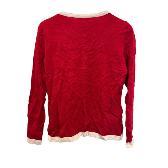 Karen Scott Womens Petite Large Red Cardigan Button Front Long Sleeve Contrast T - Picture 6 of 6